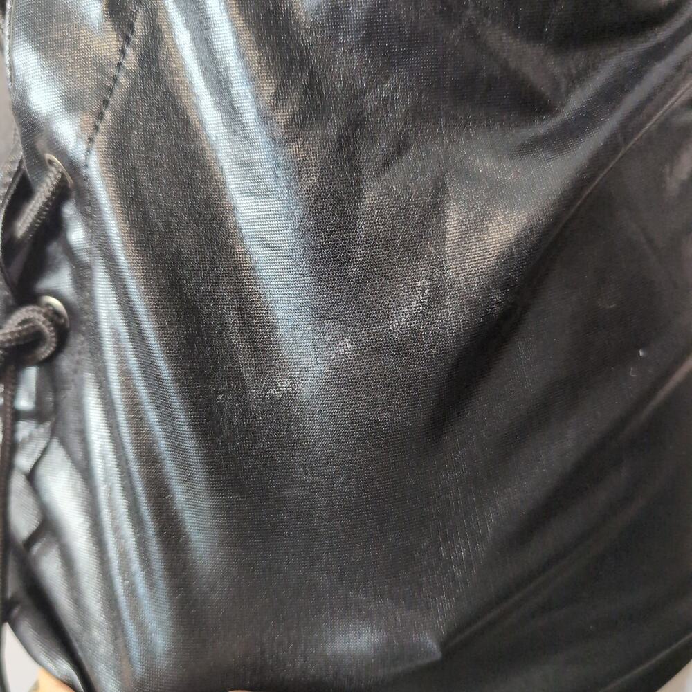 Black Faux Leather Halter Top With Lace Up Back - Picture 3 of 6